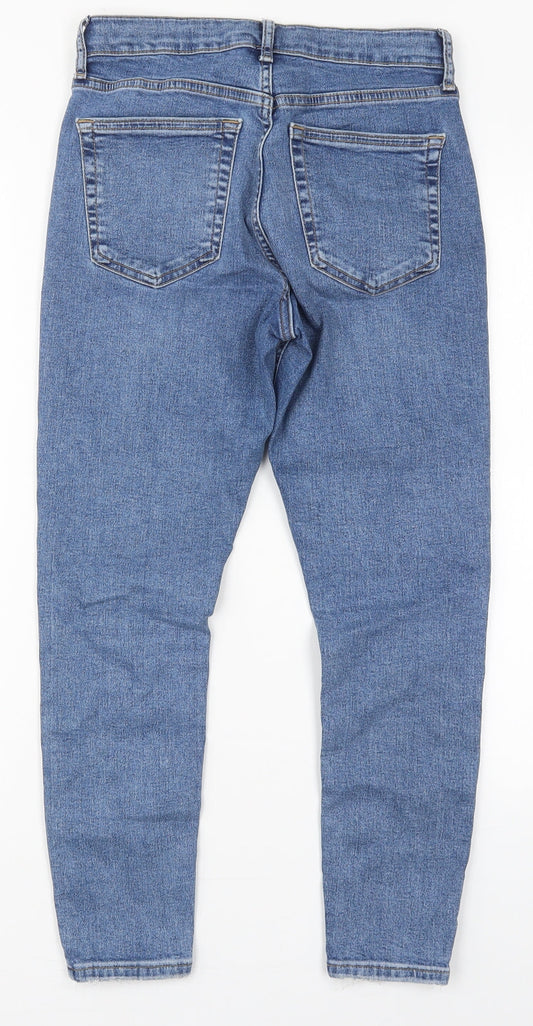 Topshop Womens Blue  Cotton Skinny Jeans Size 28 in L25 in Regular Button - Distressed Hem