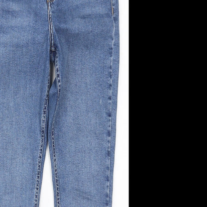 Topshop Womens Blue  Cotton Skinny Jeans Size 28 in L25 in Regular Button - Distressed Hem