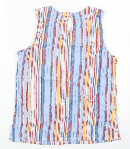 TU Womens Blue Striped Cotton Basic Tank Size 10 Round Neck