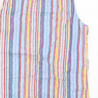 TU Womens Blue Striped Cotton Basic Tank Size 10 Round Neck