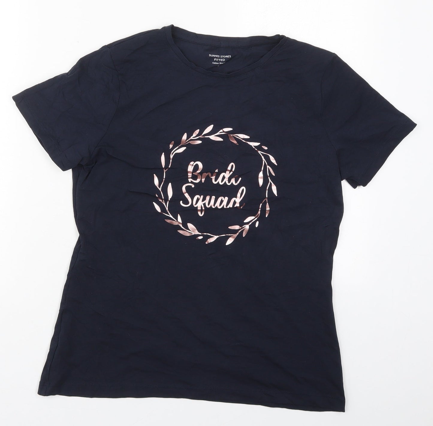 Dunnes Womens Blue  Cotton Basic T-Shirt Size M Crew Neck - Bride Squad