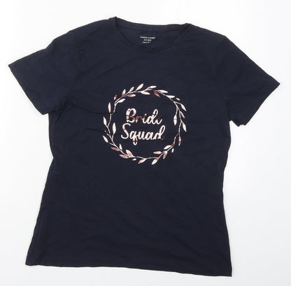 Dunnes Womens Blue  Cotton Basic T-Shirt Size M Crew Neck - Bride Squad