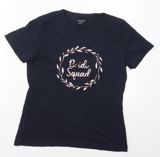 Dunnes Womens Blue  Cotton Basic T-Shirt Size M Crew Neck - Bride Squad