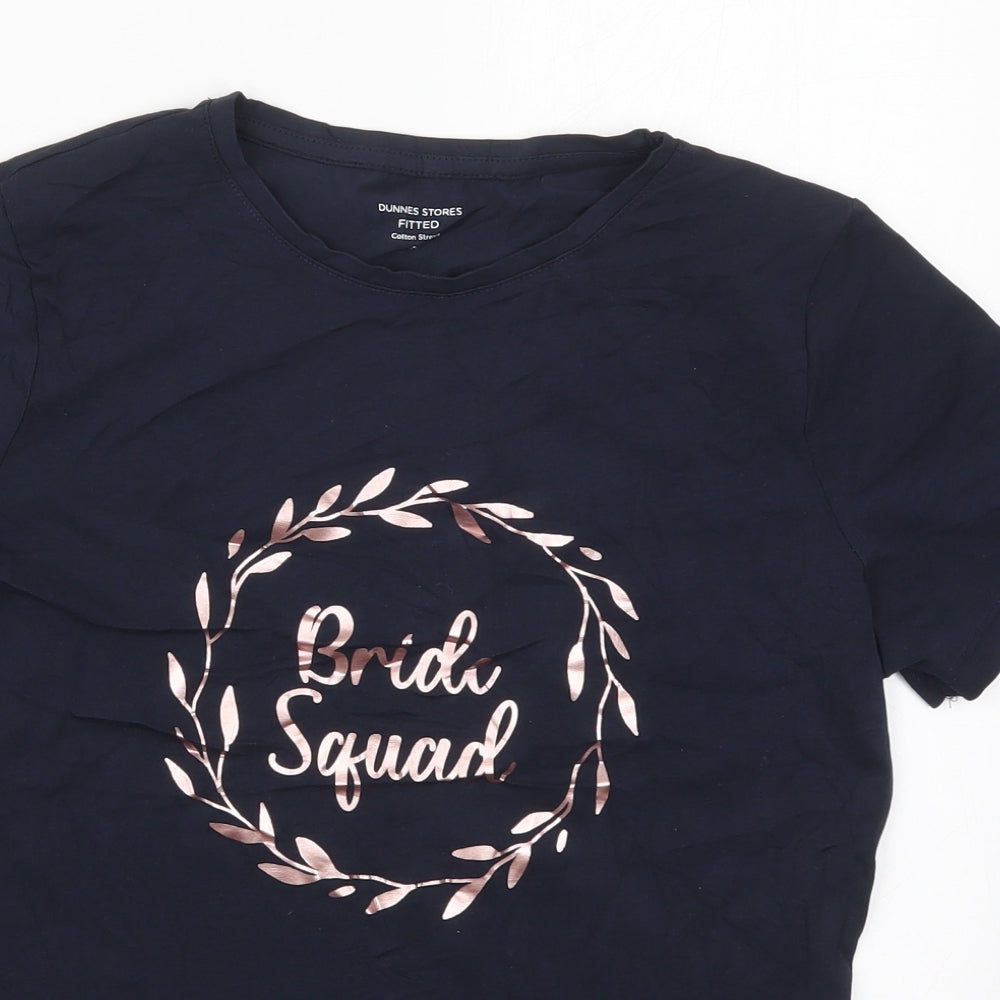 Dunnes Womens Blue  Cotton Basic T-Shirt Size M Crew Neck - Bride Squad