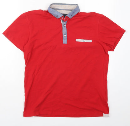 Ottomoda Mens Red  Cotton  Polo Size L Collared Pullover