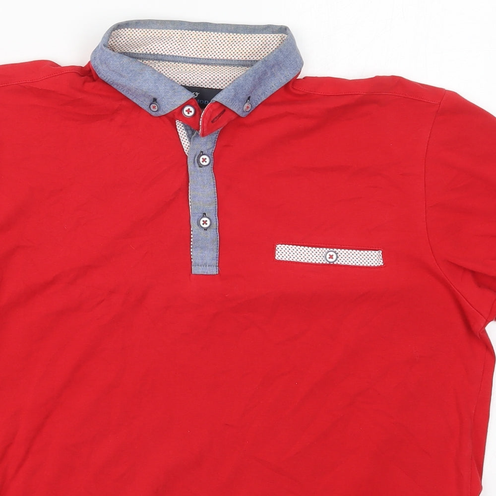 Ottomoda Mens Red  Cotton  Polo Size L Collared Pullover