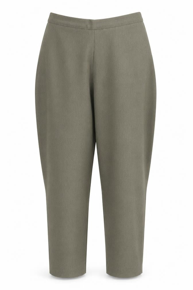 Front view of Saira of Manchester women’s green polyester trousers, size UK 18, 27-inch leg regular