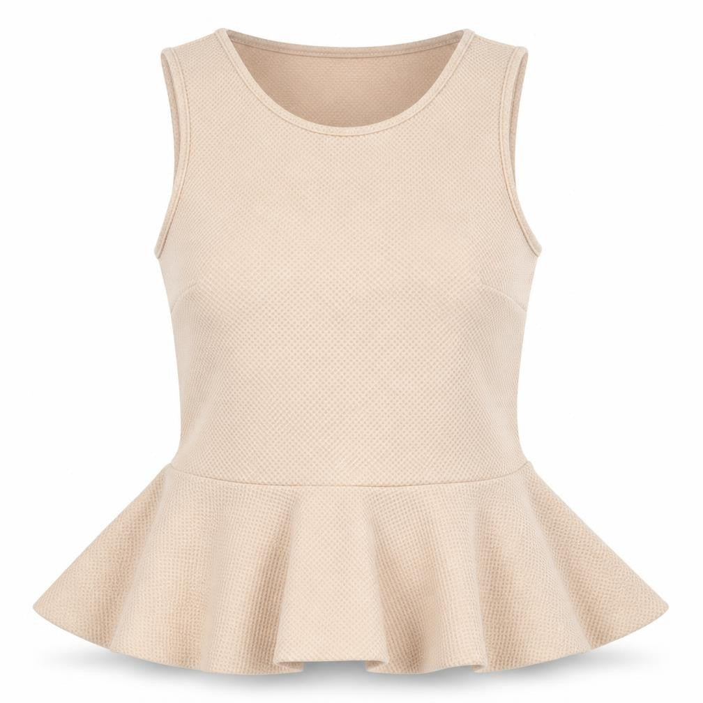 Front view of H&M women’s beige polyacrylate fibre tunic tank, size S, crew neck
