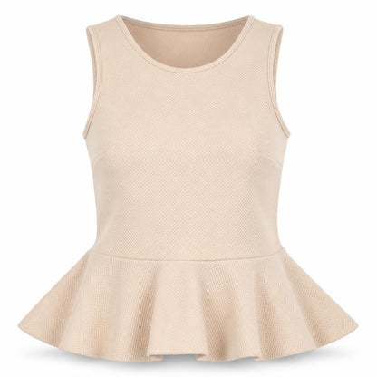 Front view of H&M women’s beige polyacrylate fibre tunic tank, size S, crew neck