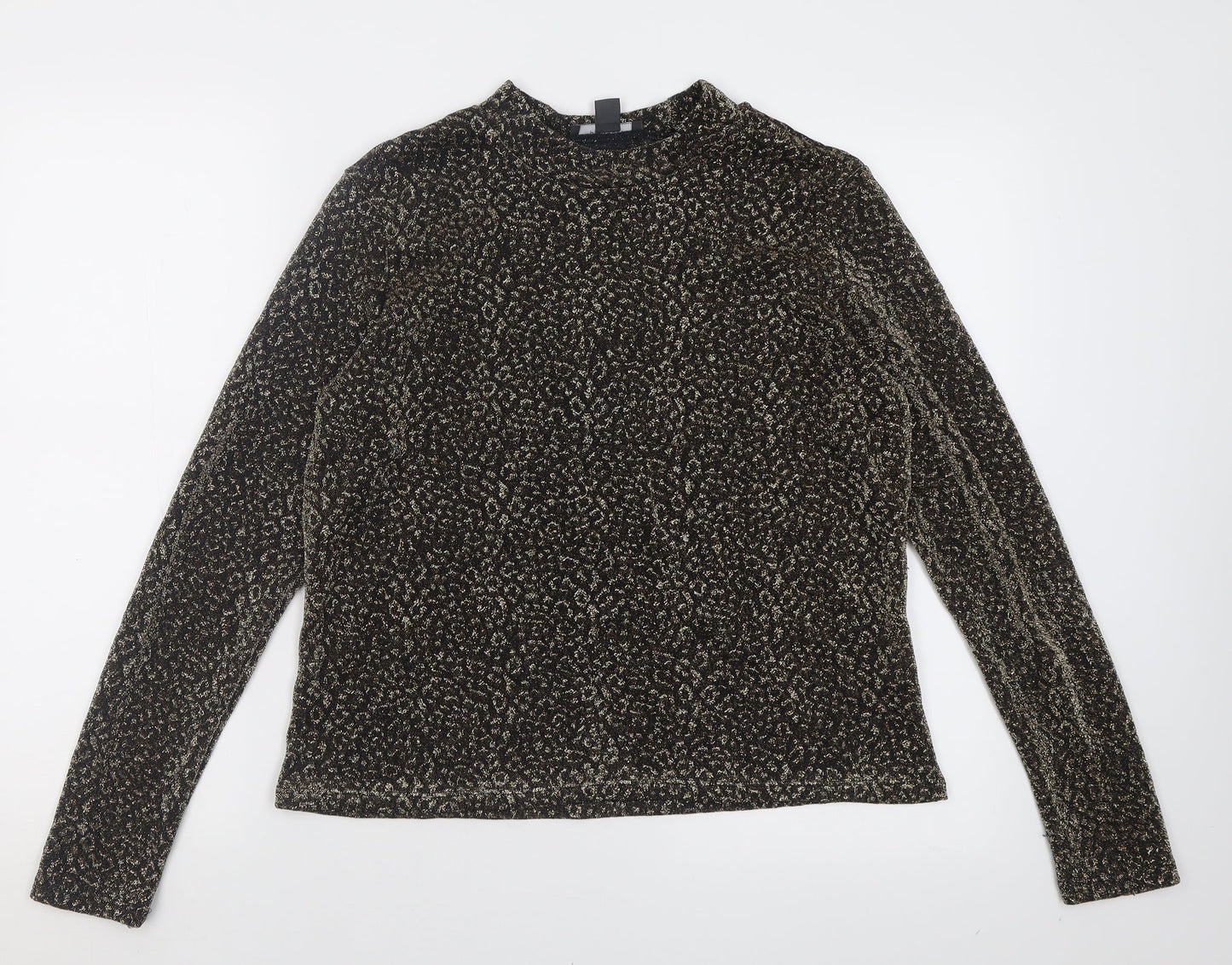 Primark Womens Gold Geometric Nylon Basic Blouse Size L Crew Neck