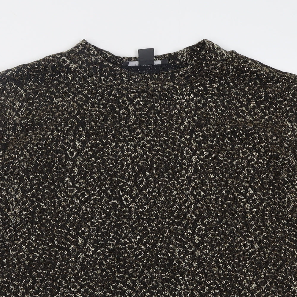 Primark Womens Gold Geometric Nylon Basic Blouse Size L Crew Neck