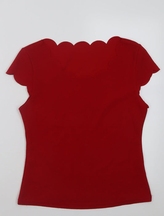 SheIn Womens Red  Polyacrylate Fibre Basic T-Shirt Size L Scoop Neck