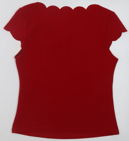 SheIn Womens Red  Polyacrylate Fibre Basic T-Shirt Size L Scoop Neck