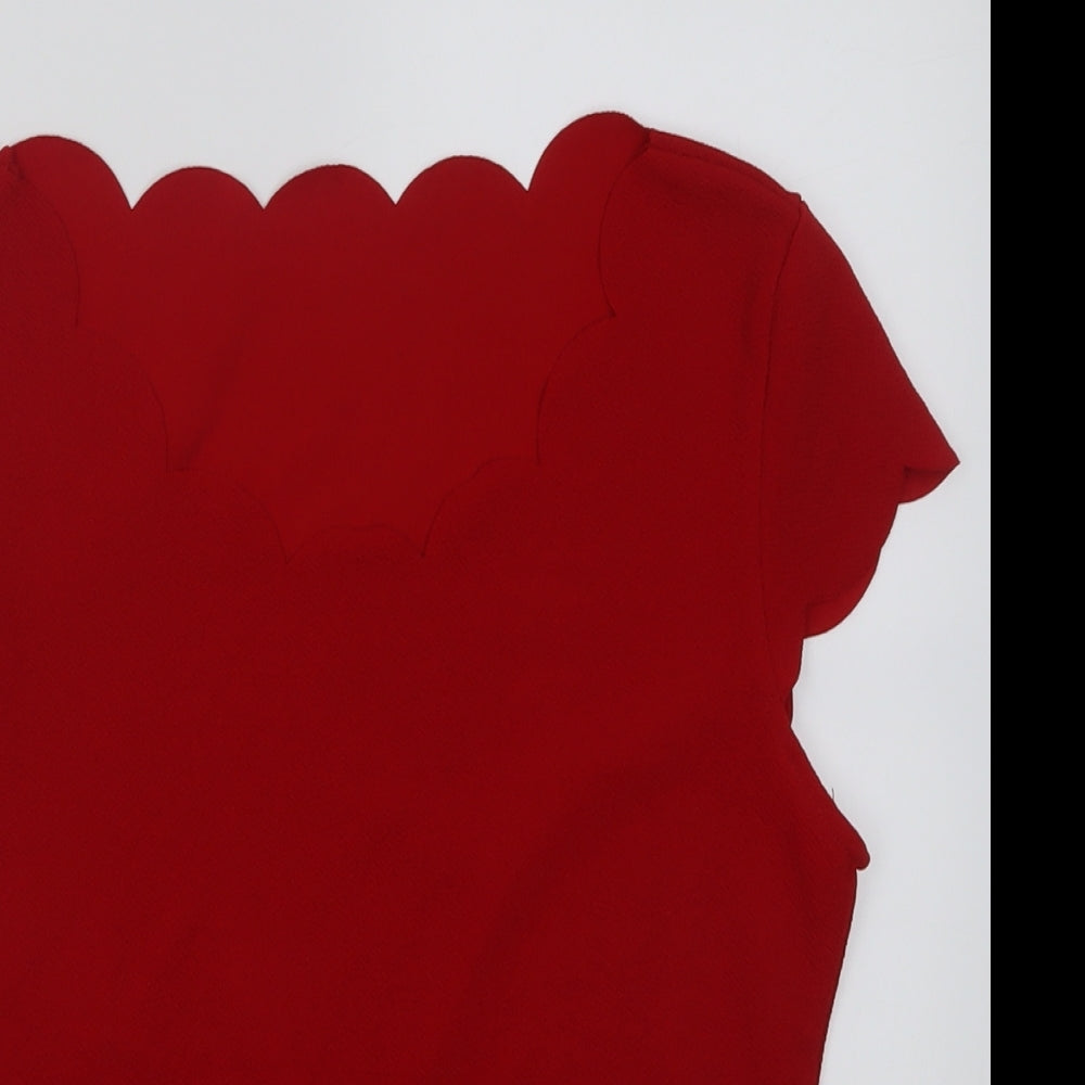 SheIn Womens Red  Polyacrylate Fibre Basic T-Shirt Size L Scoop Neck