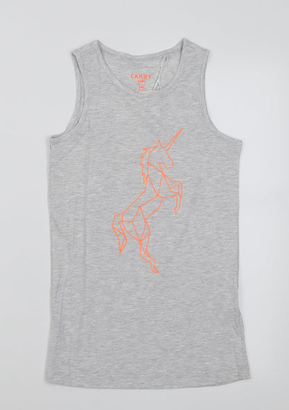 carry kids Boys Grey  Cotton Basic Tank Size 12 Years Scoop Neck Pullover
