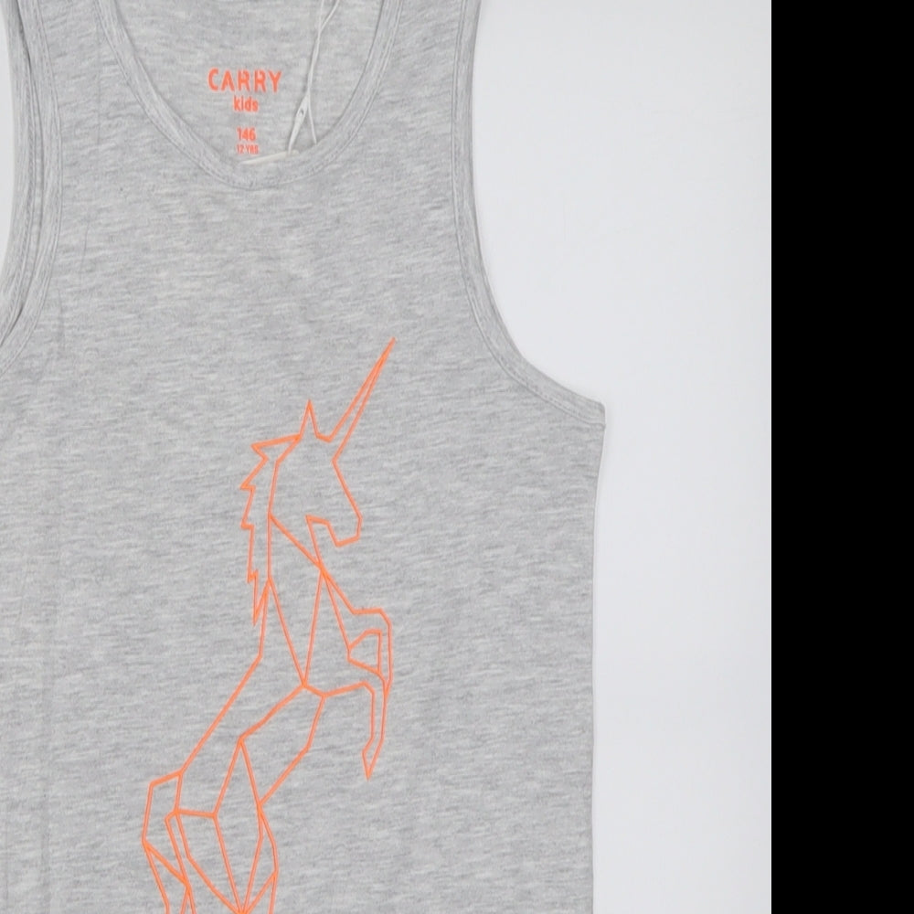 carry kids Boys Grey  Cotton Basic Tank Size 12 Years Scoop Neck Pullover