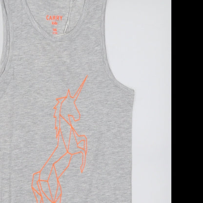 carry kids Boys Grey  Cotton Basic Tank Size 12 Years Scoop Neck Pullover