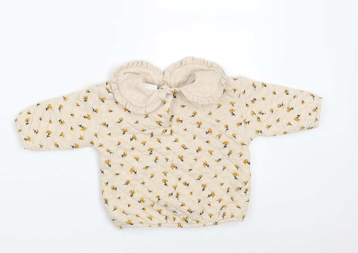 NEXT Girls Beige Floral Cotton Pullover Jumper Size 3-6 Months  Button