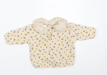 NEXT Girls Beige Floral Cotton Pullover Jumper Size 3-6 Months  Button