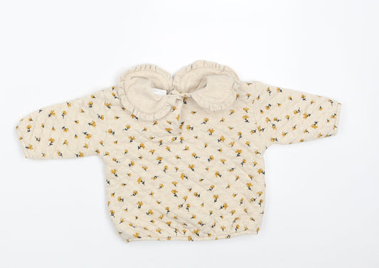 NEXT Girls Beige Floral Cotton Pullover Jumper Size 3-6 Months  Button