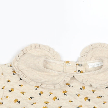 NEXT Girls Beige Floral Cotton Pullover Jumper Size 3-6 Months  Button