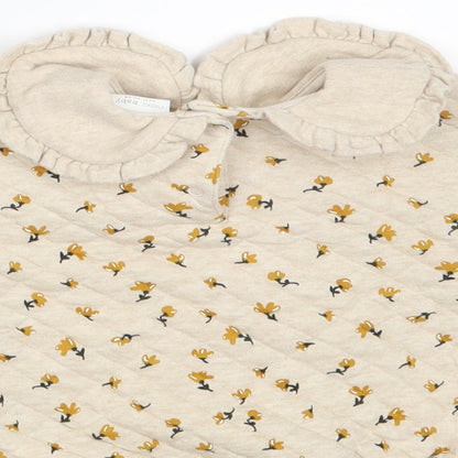 NEXT Girls Beige Floral Cotton Pullover Jumper Size 3-6 Months  Button