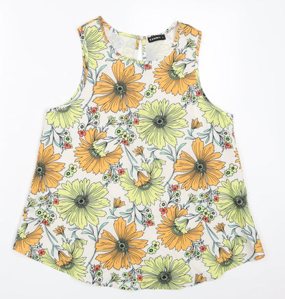Exhibit Womens Multicoloured Floral Polyester Basic Blouse Size 12 Boat Neck