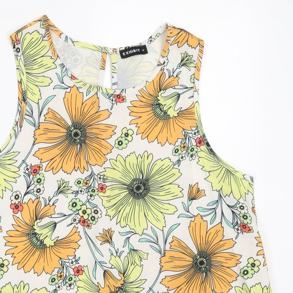 Exhibit Womens Multicoloured Floral Polyester Basic Blouse Size 12 Boat Neck