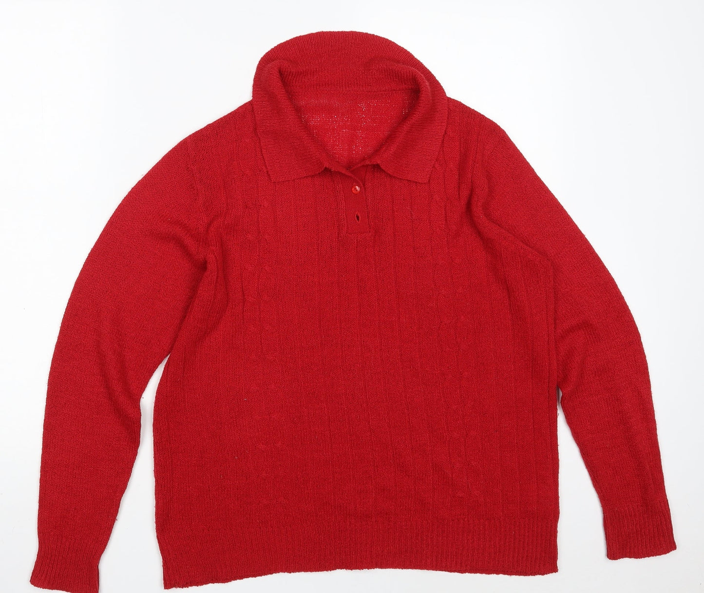 Classics Womens Red Collared  Acrylic Pullover Jumper Size 12