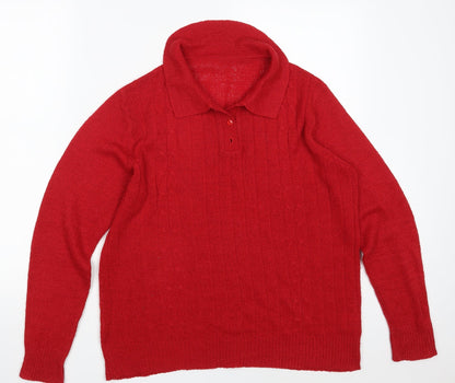 Classics Womens Red Collared  Acrylic Pullover Jumper Size 12