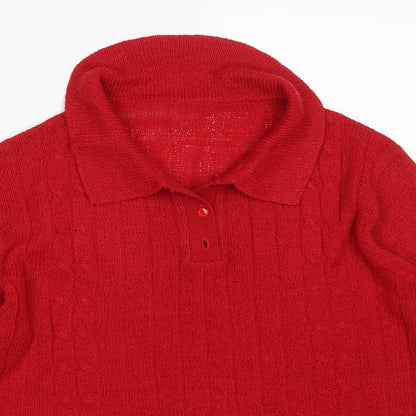 Classics Womens Red Collared  Acrylic Pullover Jumper Size 12