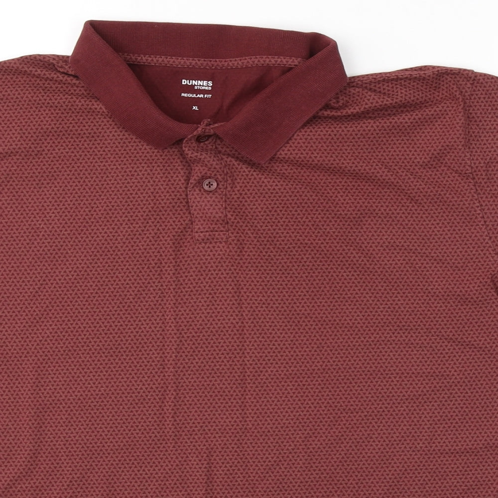 Dunnes Stores Mens Red Geometric Cotton  Polo Size XL Collared Button