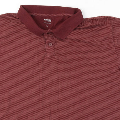 Dunnes Stores Mens Red Geometric Cotton  Polo Size XL Collared Button