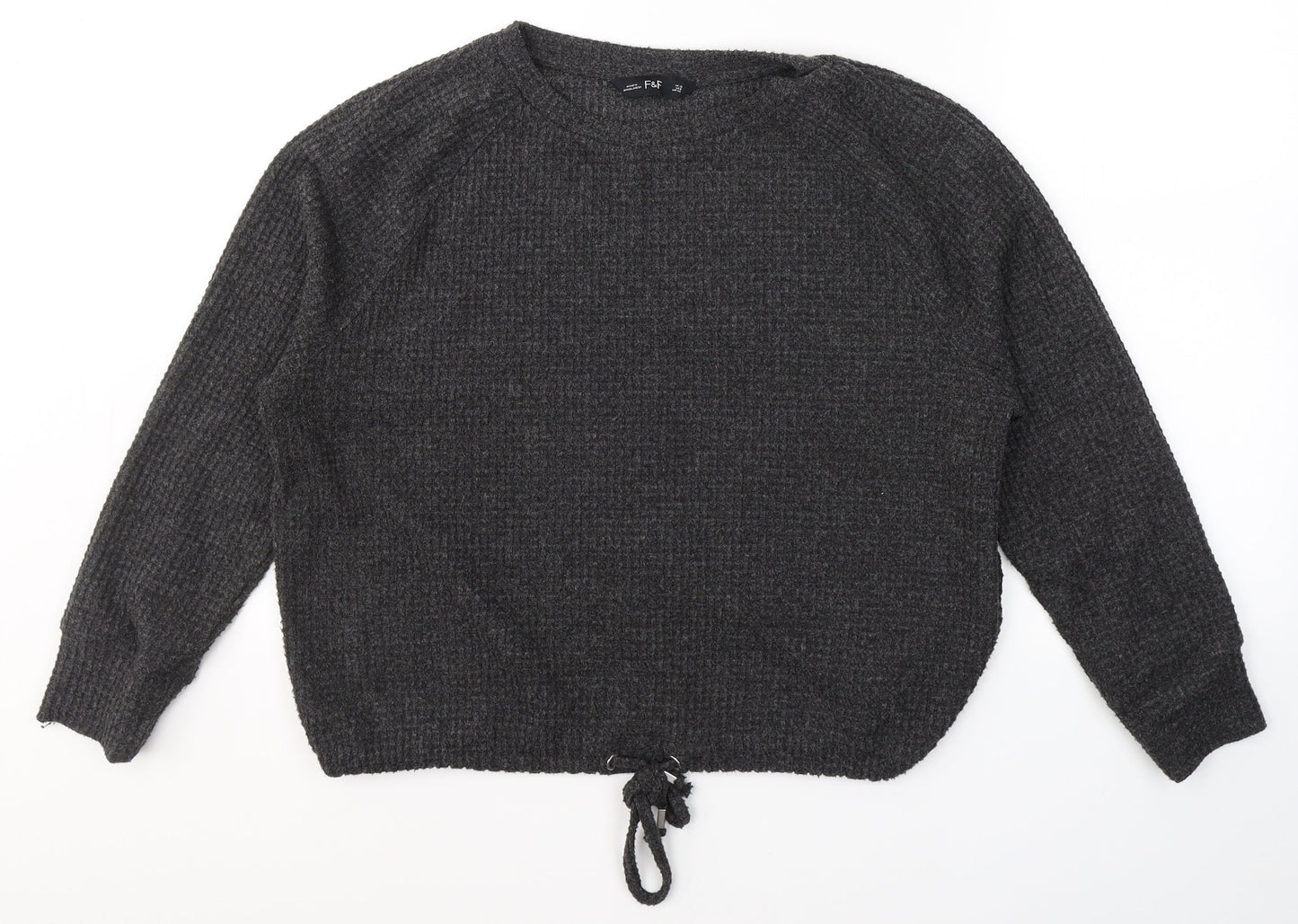 F&F Womens Grey Round Neck  Polyester Pullover Jumper Size 12