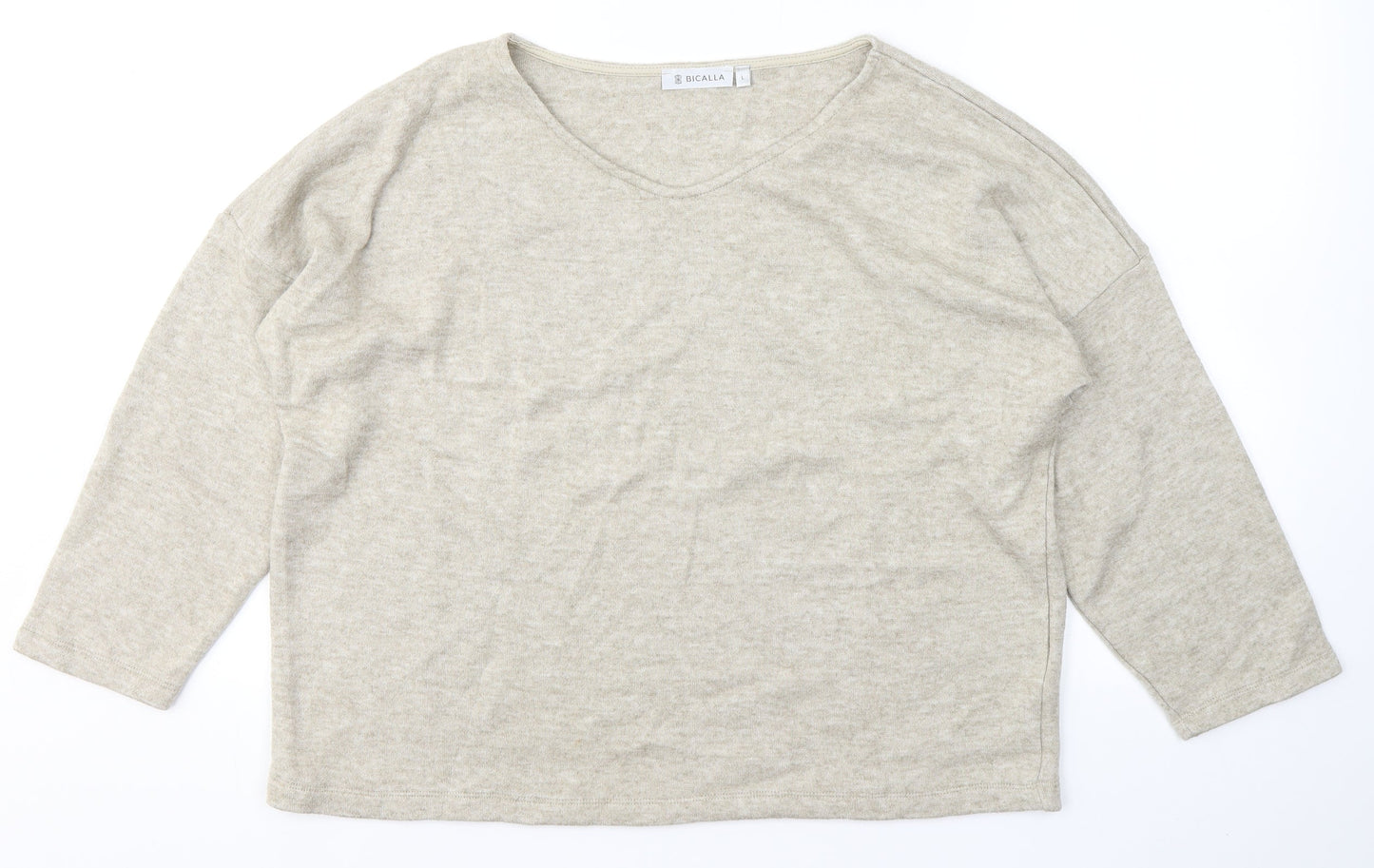 Bicalla Womens Beige  Viscose Jersey T-Shirt Size L Round Neck