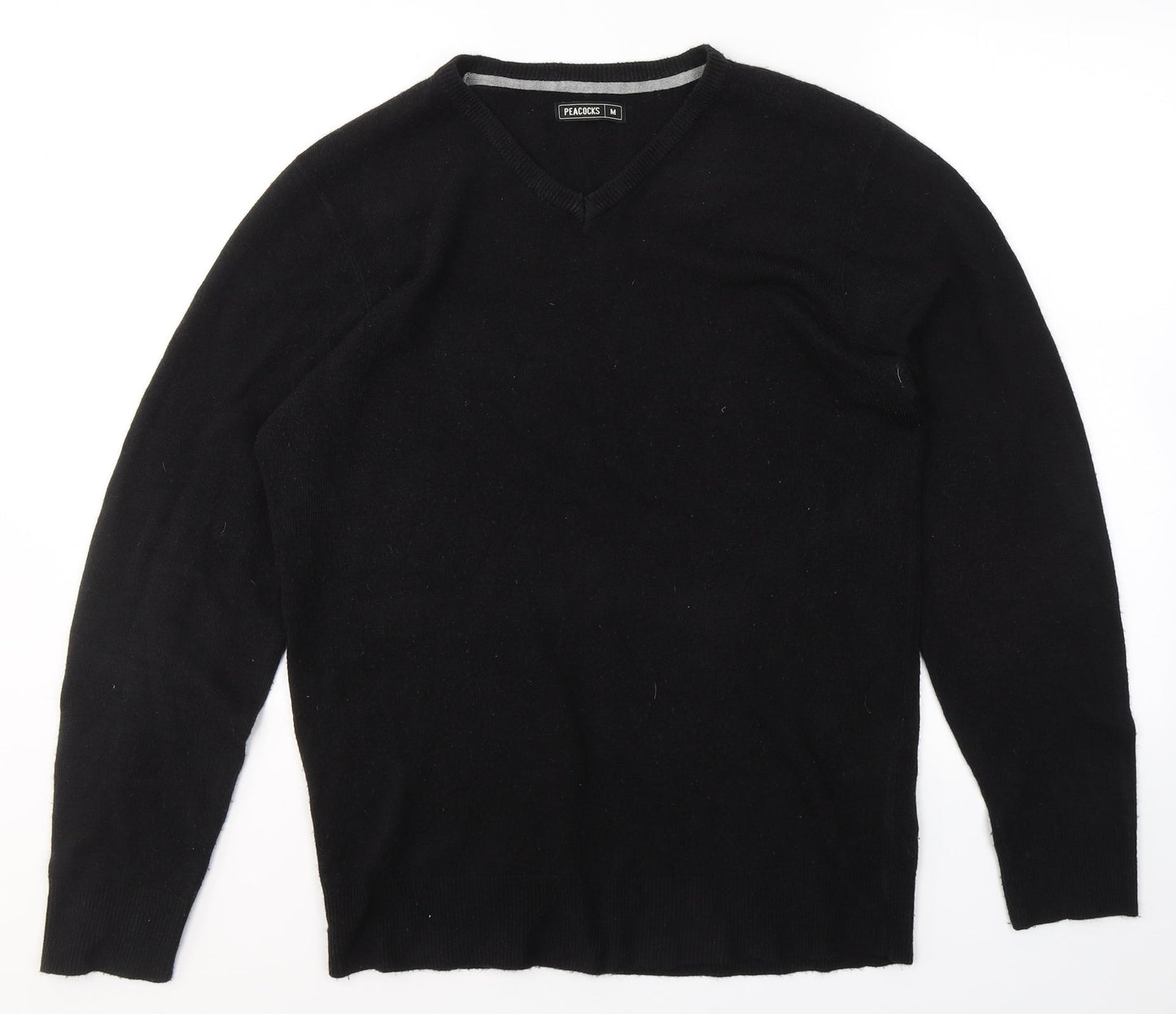 Peacocks Mens Black V-Neck  Acrylic Pullover Jumper Size M