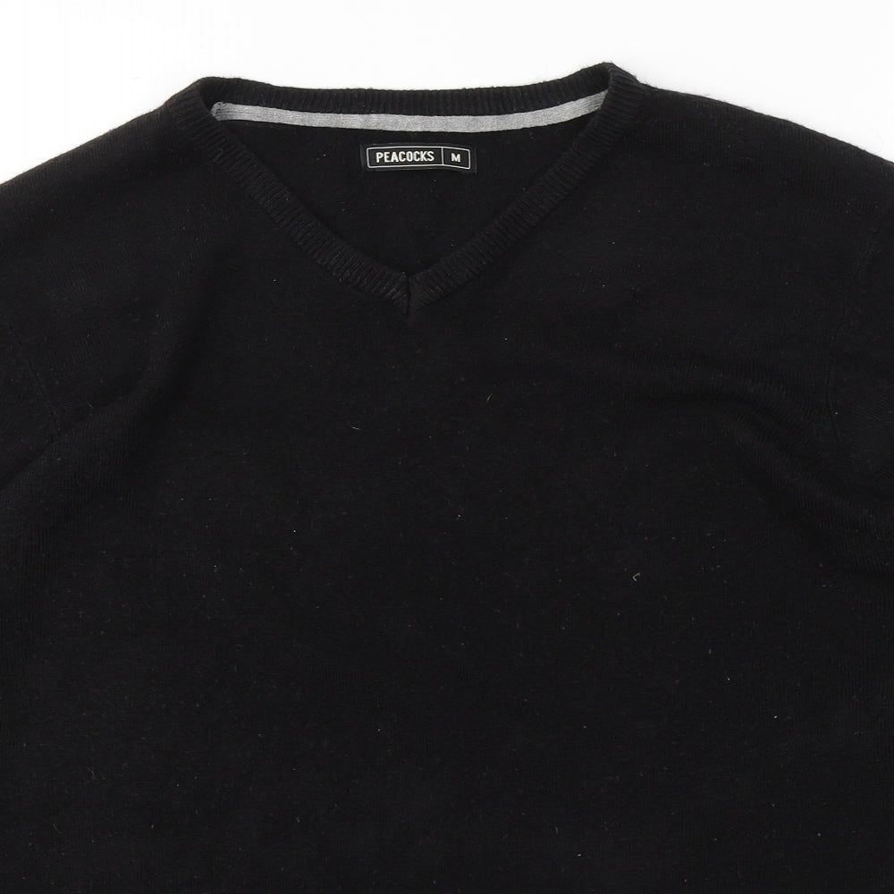 Peacocks Mens Black V-Neck  Acrylic Pullover Jumper Size M