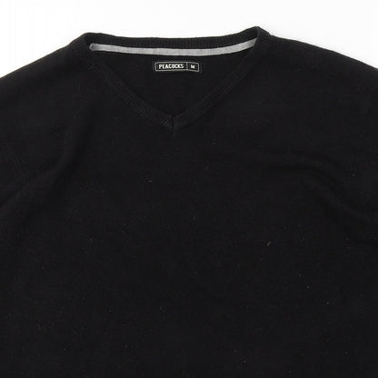 Peacocks Mens Black V-Neck  Acrylic Pullover Jumper Size M