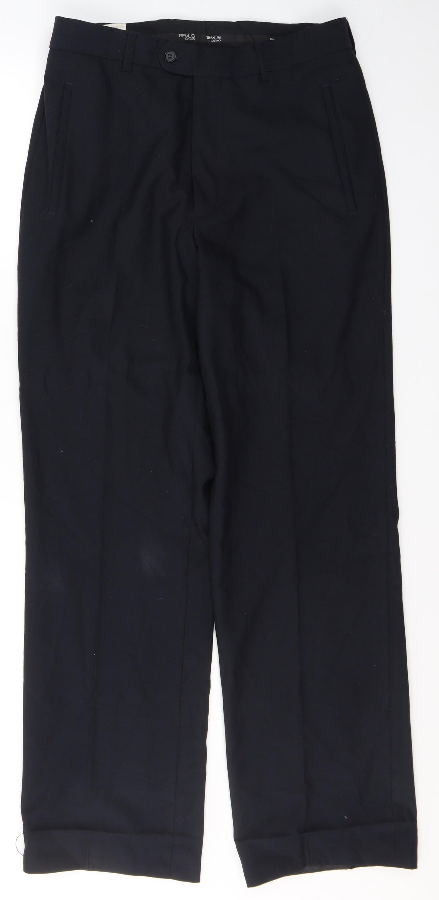 REMUS Mens Black Striped Polyester Trousers  Size 38 in L31 in Regular Button