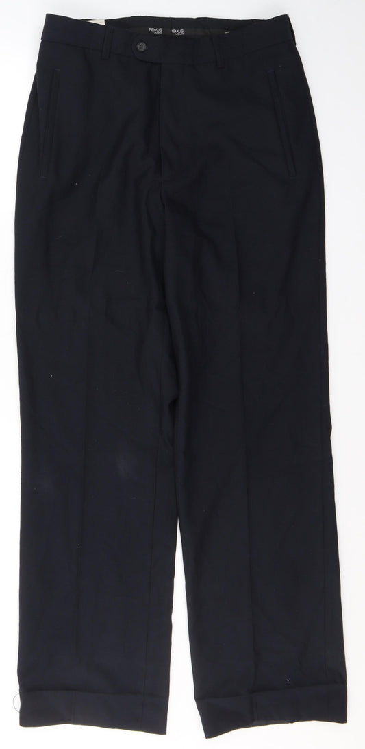REMUS Mens Black Striped Polyester Trousers  Size 38 in L31 in Regular Button