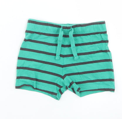 F&F Boys Green Striped Cotton Cropped Trousers Size 9-12 Months