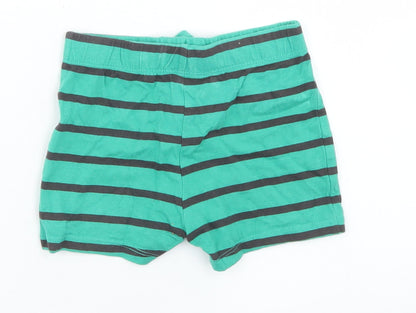 F&F Boys Green Striped Cotton Cropped Trousers Size 9-12 Months