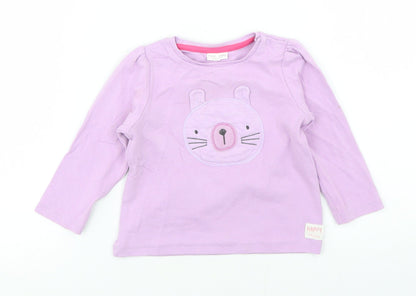 NEXT Girls Purple  Cotton Basic T-Shirt Size 9-12 Months Crew Neck Snap - Cat