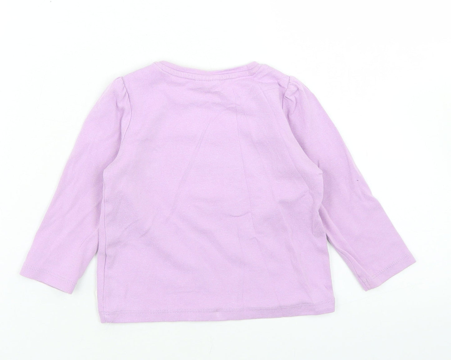 NEXT Girls Purple  Cotton Basic T-Shirt Size 9-12 Months Crew Neck Snap - Cat