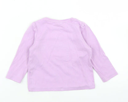 NEXT Girls Purple  Cotton Basic T-Shirt Size 9-12 Months Crew Neck Snap - Cat