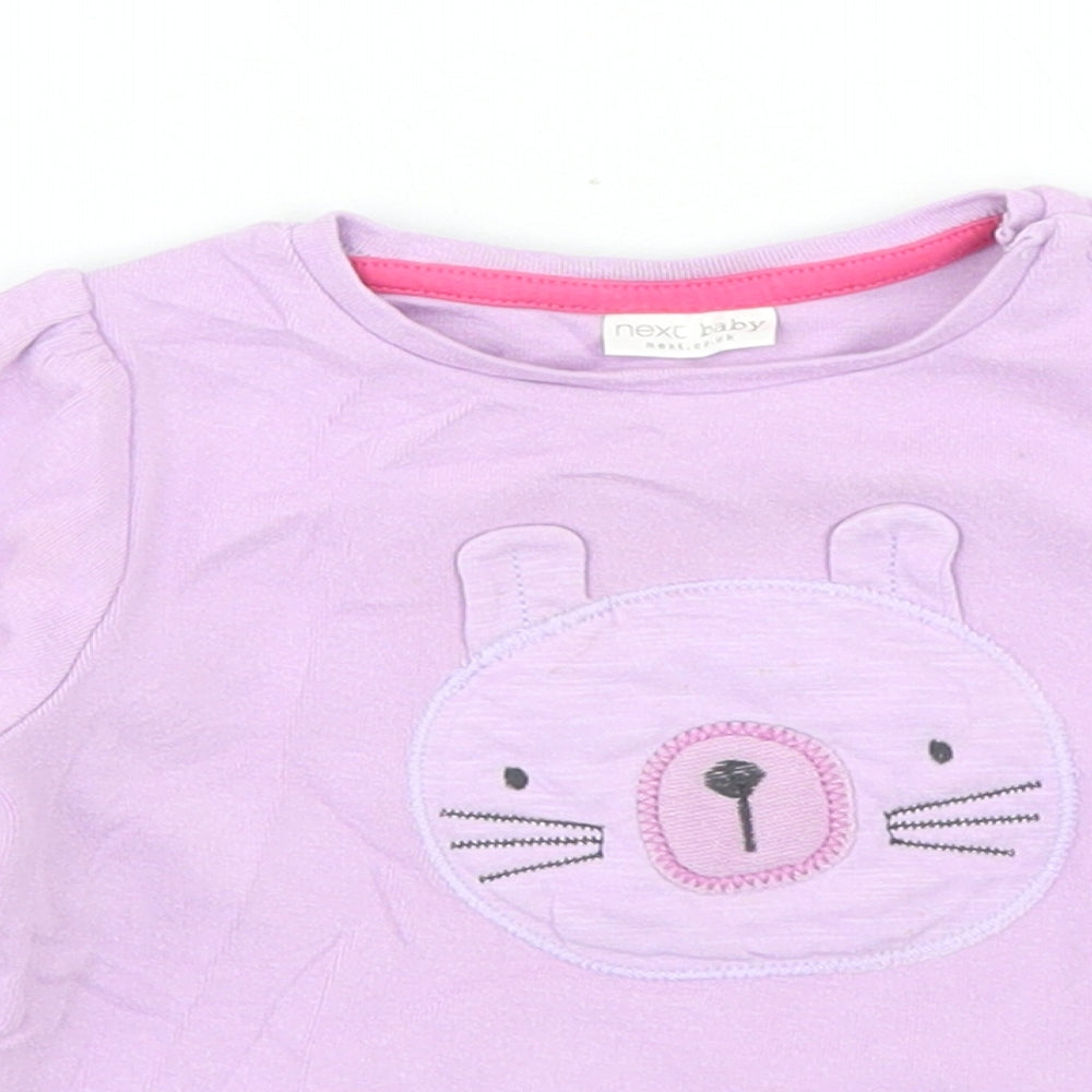 NEXT Girls Purple  Cotton Basic T-Shirt Size 9-12 Months Crew Neck Snap - Cat