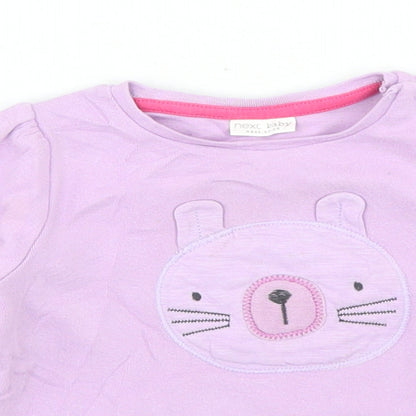 NEXT Girls Purple  Cotton Basic T-Shirt Size 9-12 Months Crew Neck Snap - Cat