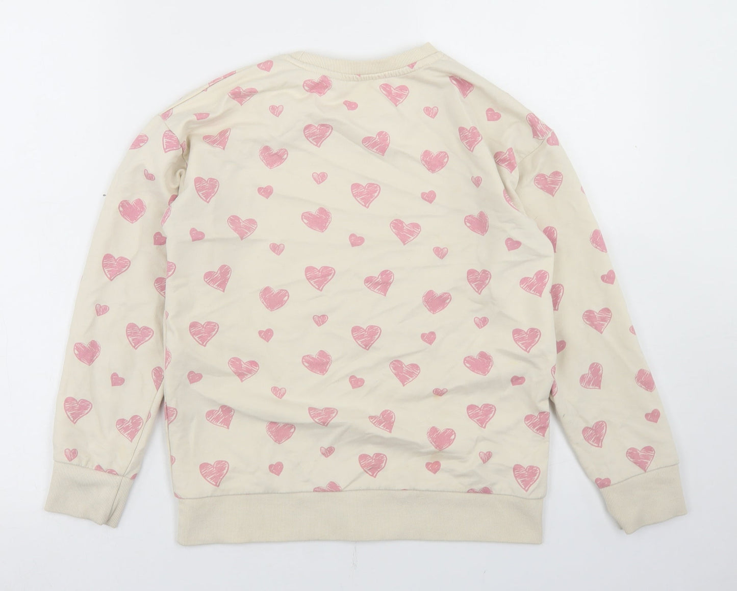 Dunnes Stores Girls Beige Geometric Cotton Pullover Sweatshirt Size 10-11 Years   - Heart Print
