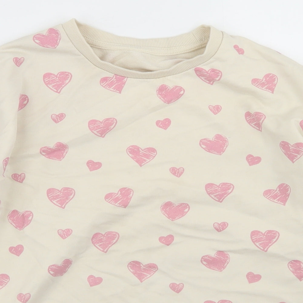 Dunnes Stores Girls Beige Geometric Cotton Pullover Sweatshirt Size 10-11 Years   - Heart Print