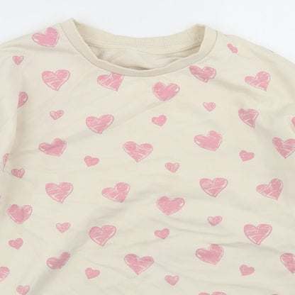 Dunnes Stores Girls Beige Geometric Cotton Pullover Sweatshirt Size 10-11 Years   - Heart Print